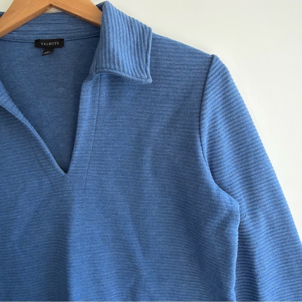 Talbots Ribbed Polo V-Neck Sweater Small Cornflower Blue Cotton Preppy Knit - Picture 5 of 14
